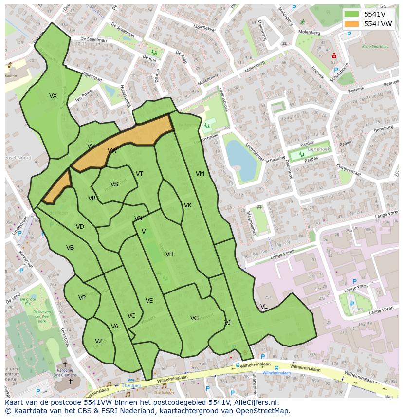 Afbeelding van het postcodegebied 5541 VW op de kaart.