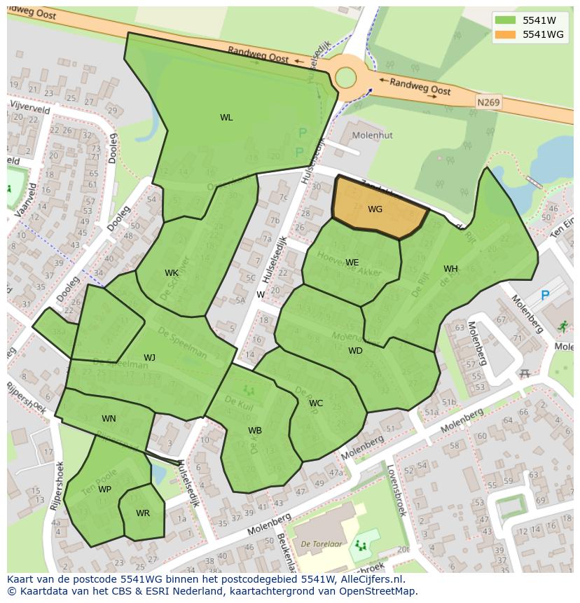 Afbeelding van het postcodegebied 5541 WG op de kaart.