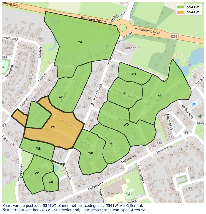 Afbeelding van het postcodegebied 5541 WJ op de kaart.