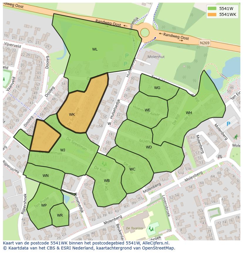 Afbeelding van het postcodegebied 5541 WK op de kaart.