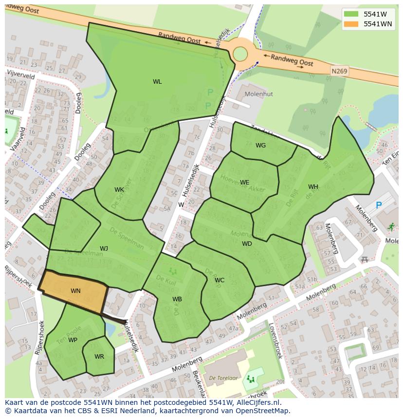 Afbeelding van het postcodegebied 5541 WN op de kaart.