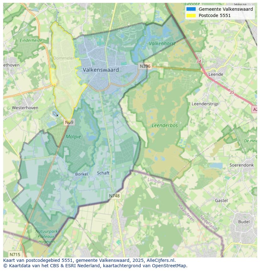 Afbeelding van het postcodegebied 5551 op de kaart.