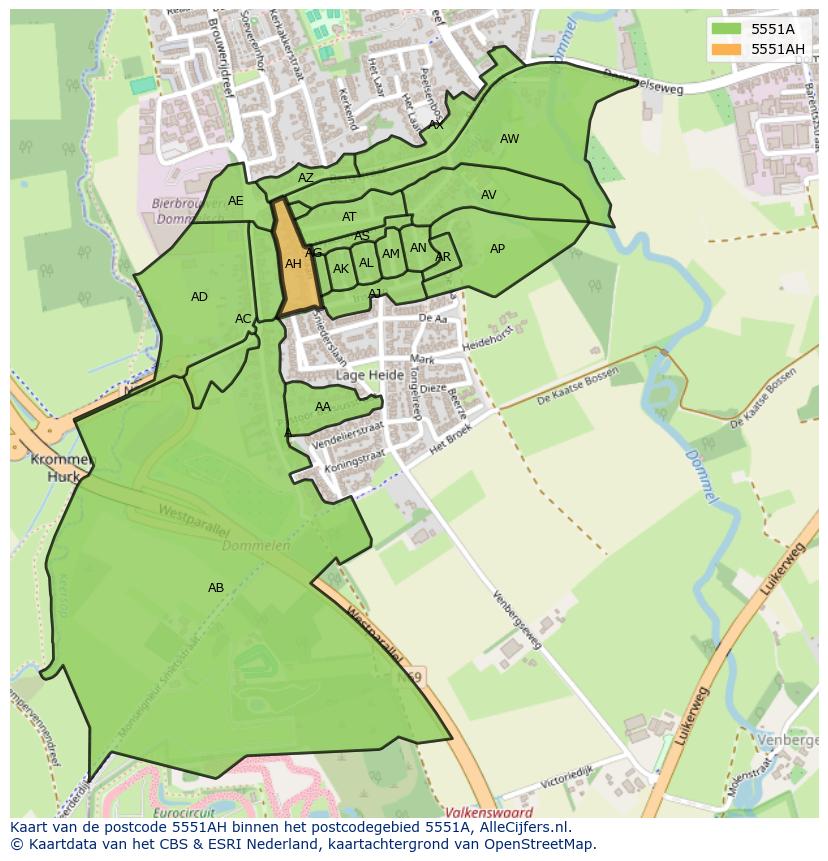 Afbeelding van het postcodegebied 5551 AH op de kaart.