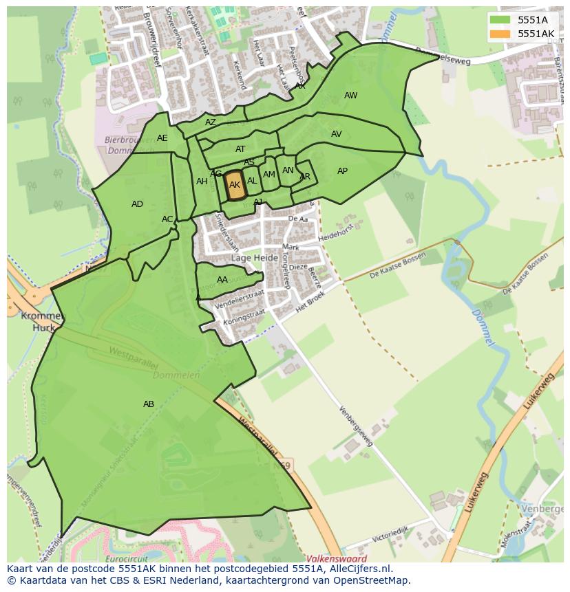 Afbeelding van het postcodegebied 5551 AK op de kaart.
