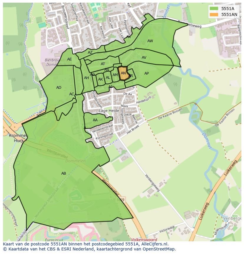 Afbeelding van het postcodegebied 5551 AN op de kaart.