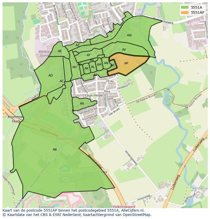 Afbeelding van het postcodegebied 5551 AP op de kaart.