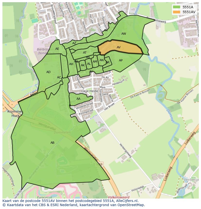 Afbeelding van het postcodegebied 5551 AV op de kaart.