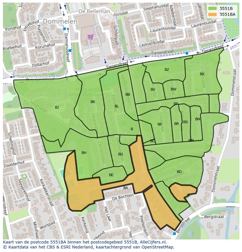 Afbeelding van het postcodegebied 5551 BA op de kaart.
