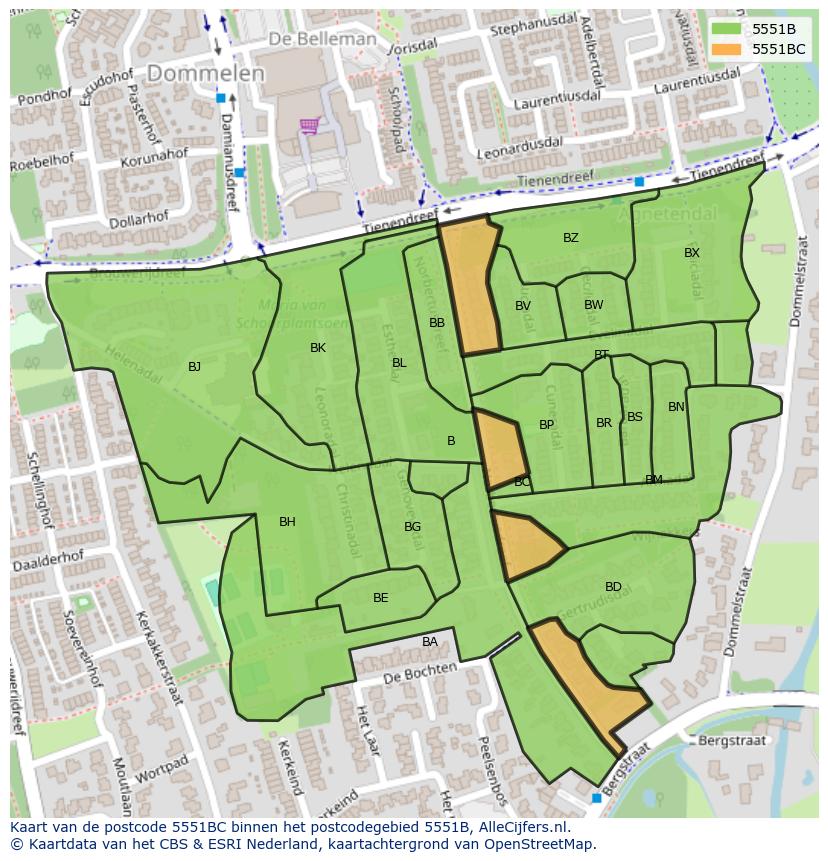 Afbeelding van het postcodegebied 5551 BC op de kaart.