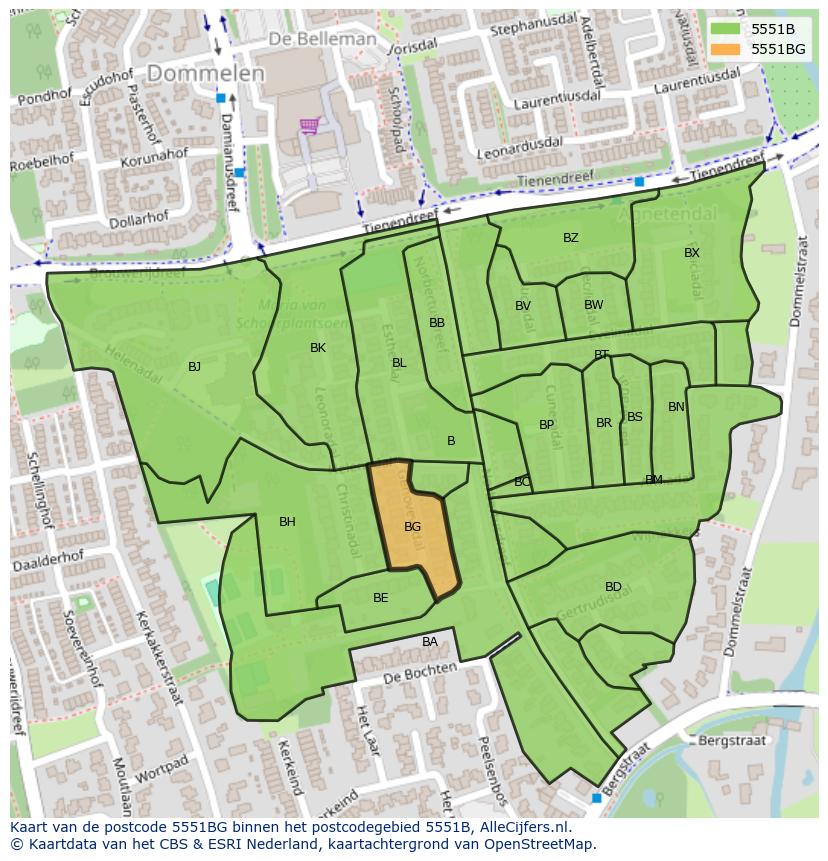 Afbeelding van het postcodegebied 5551 BG op de kaart.
