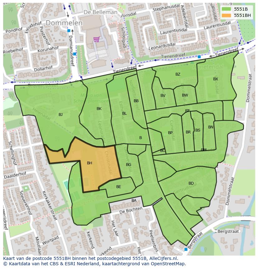 Afbeelding van het postcodegebied 5551 BH op de kaart.
