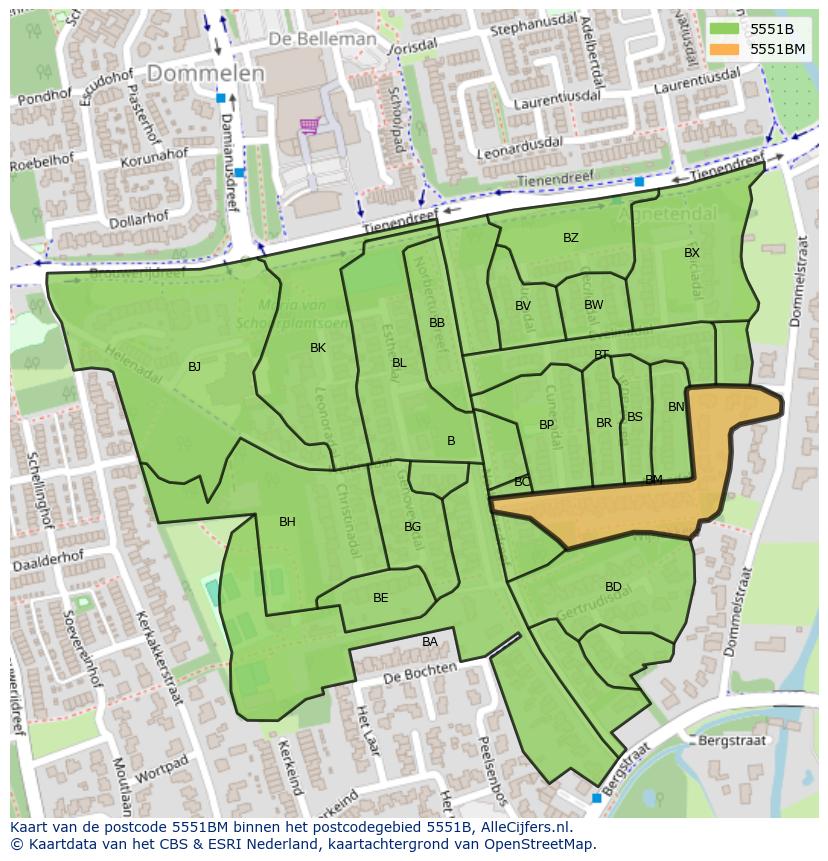 Afbeelding van het postcodegebied 5551 BM op de kaart.