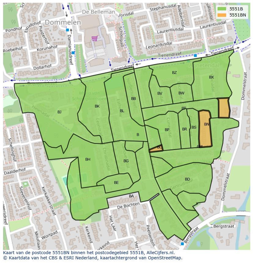 Afbeelding van het postcodegebied 5551 BN op de kaart.