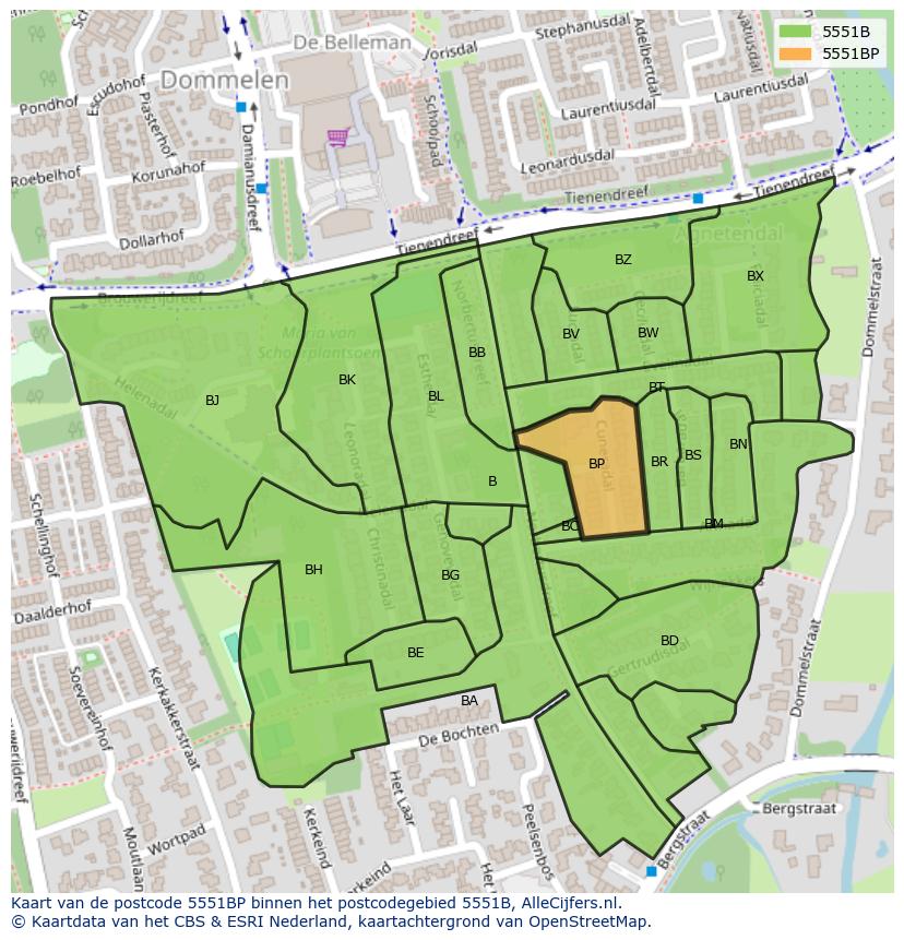 Afbeelding van het postcodegebied 5551 BP op de kaart.