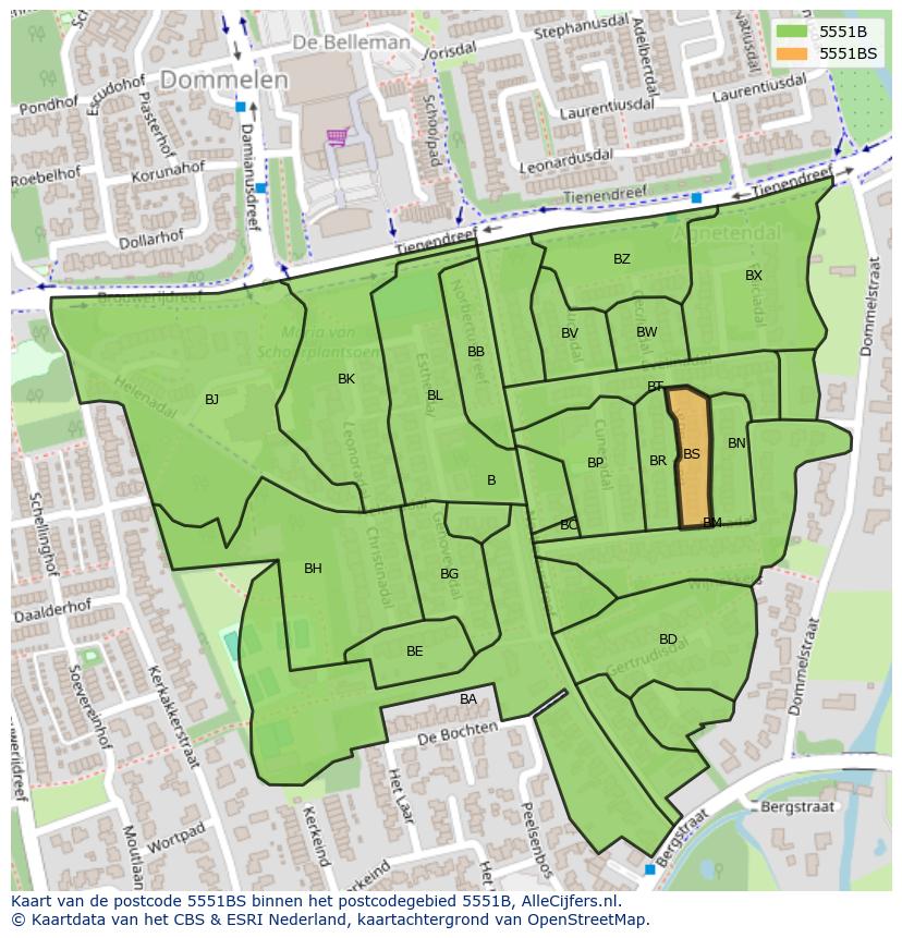 Afbeelding van het postcodegebied 5551 BS op de kaart.