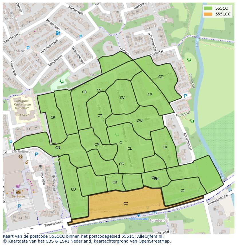 Afbeelding van het postcodegebied 5551 CC op de kaart.