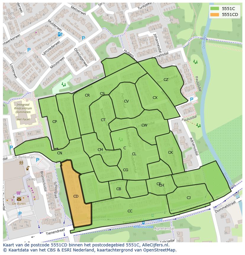 Afbeelding van het postcodegebied 5551 CD op de kaart.