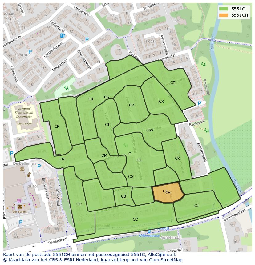 Afbeelding van het postcodegebied 5551 CH op de kaart.