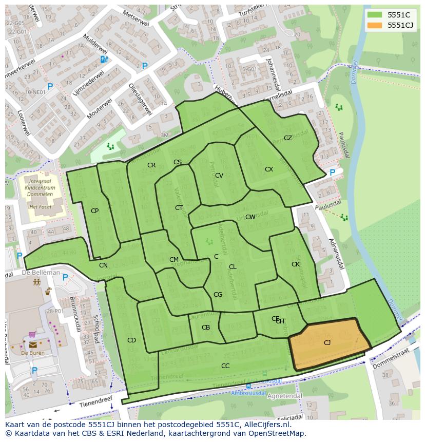 Afbeelding van het postcodegebied 5551 CJ op de kaart.