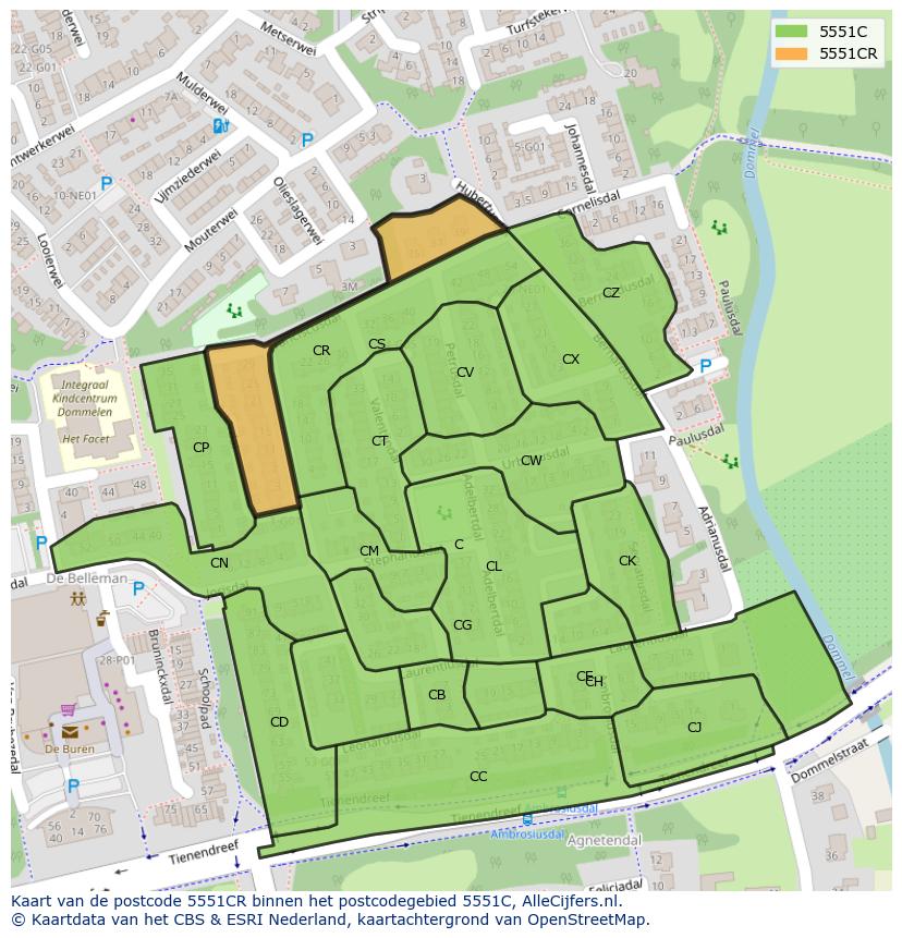 Afbeelding van het postcodegebied 5551 CR op de kaart.