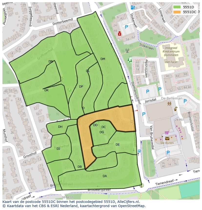 Afbeelding van het postcodegebied 5551 DC op de kaart.