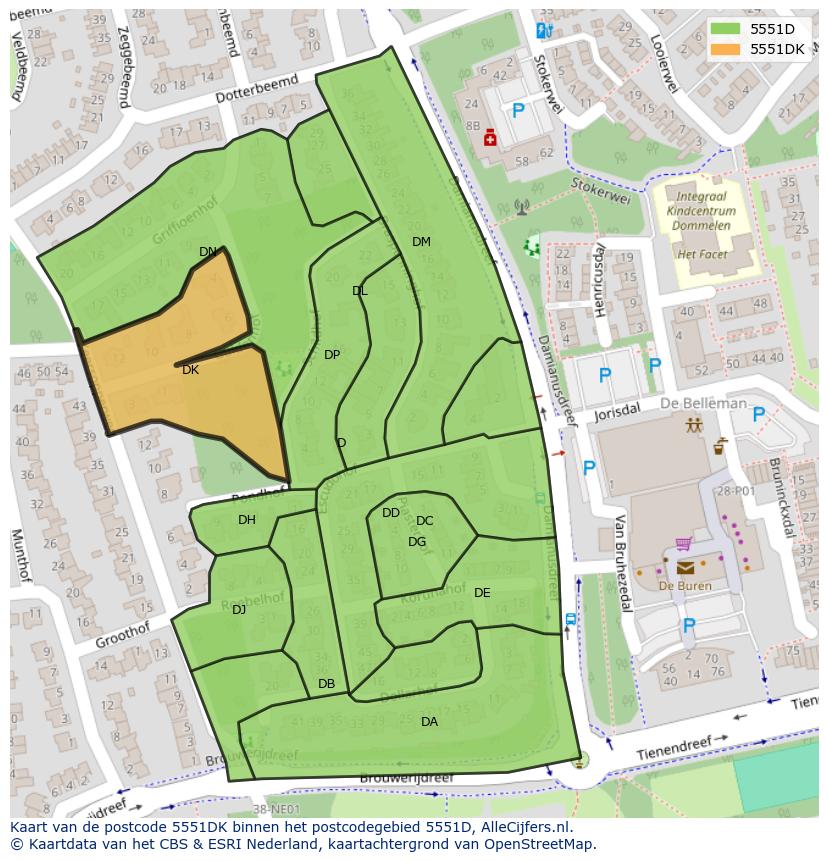Afbeelding van het postcodegebied 5551 DK op de kaart.
