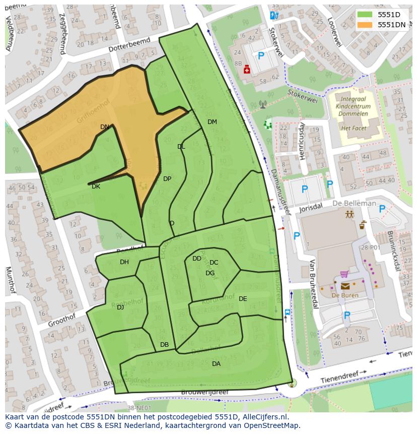 Afbeelding van het postcodegebied 5551 DN op de kaart.