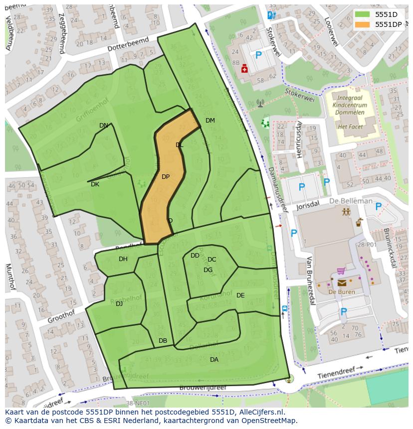Afbeelding van het postcodegebied 5551 DP op de kaart.