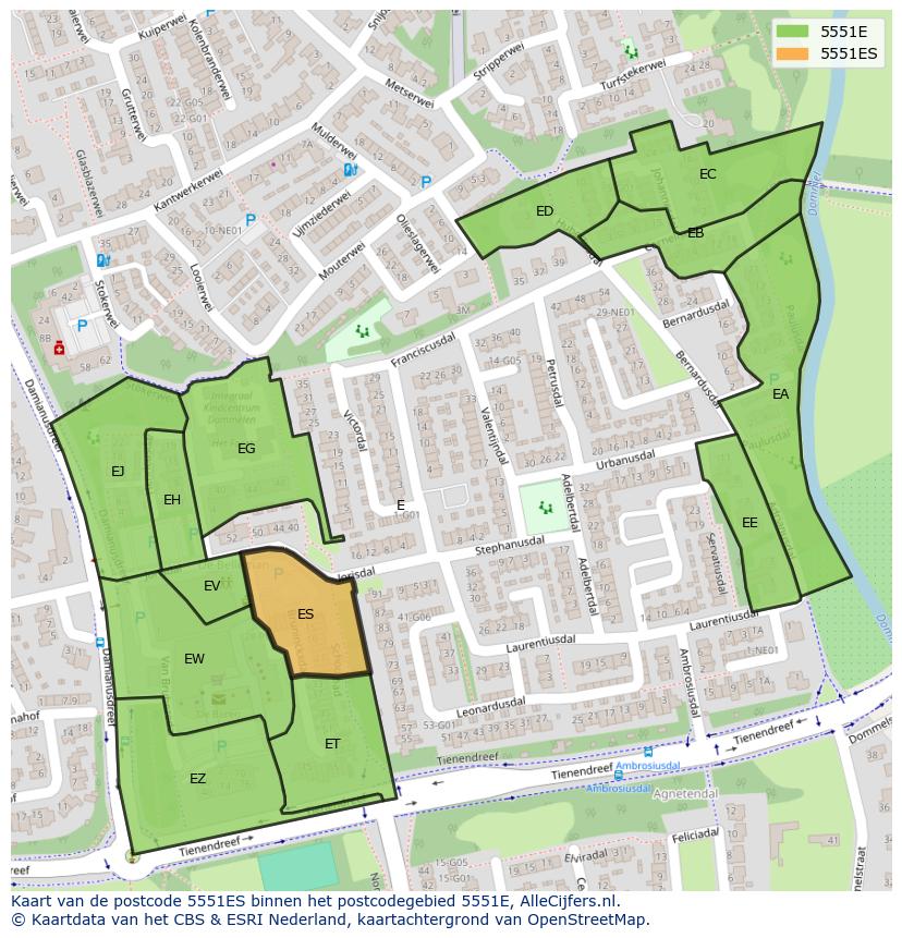 Afbeelding van het postcodegebied 5551 ES op de kaart.