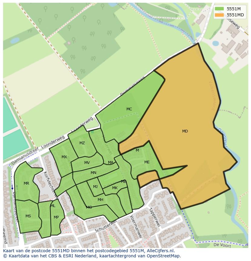 Afbeelding van het postcodegebied 5551 MD op de kaart.