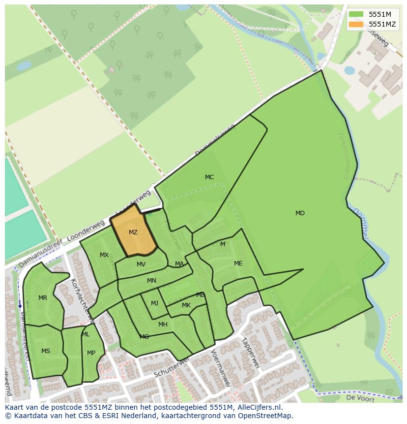 Afbeelding van het postcodegebied 5551 MZ op de kaart.