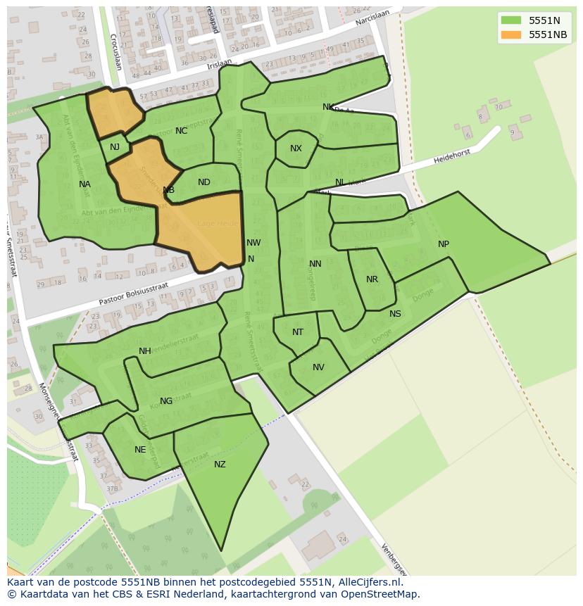 Afbeelding van het postcodegebied 5551 NB op de kaart.