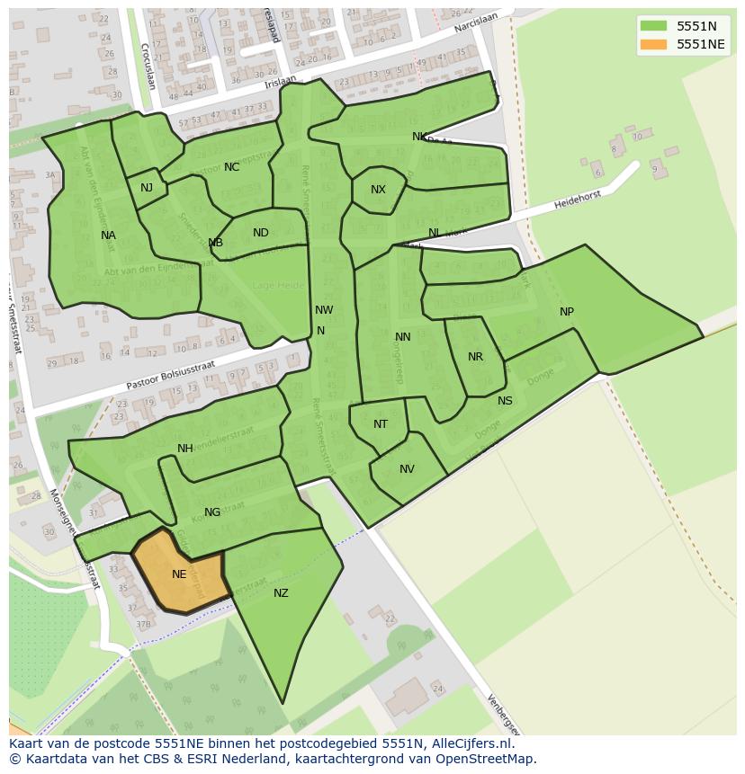 Afbeelding van het postcodegebied 5551 NE op de kaart.