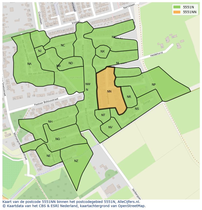 Afbeelding van het postcodegebied 5551 NN op de kaart.