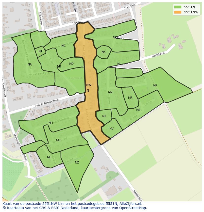 Afbeelding van het postcodegebied 5551 NW op de kaart.