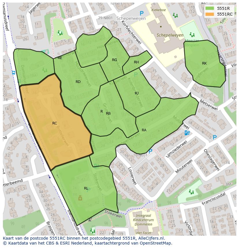 Afbeelding van het postcodegebied 5551 RC op de kaart.