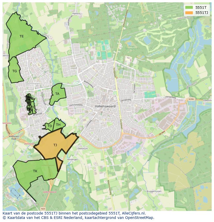 Afbeelding van het postcodegebied 5551 TJ op de kaart.