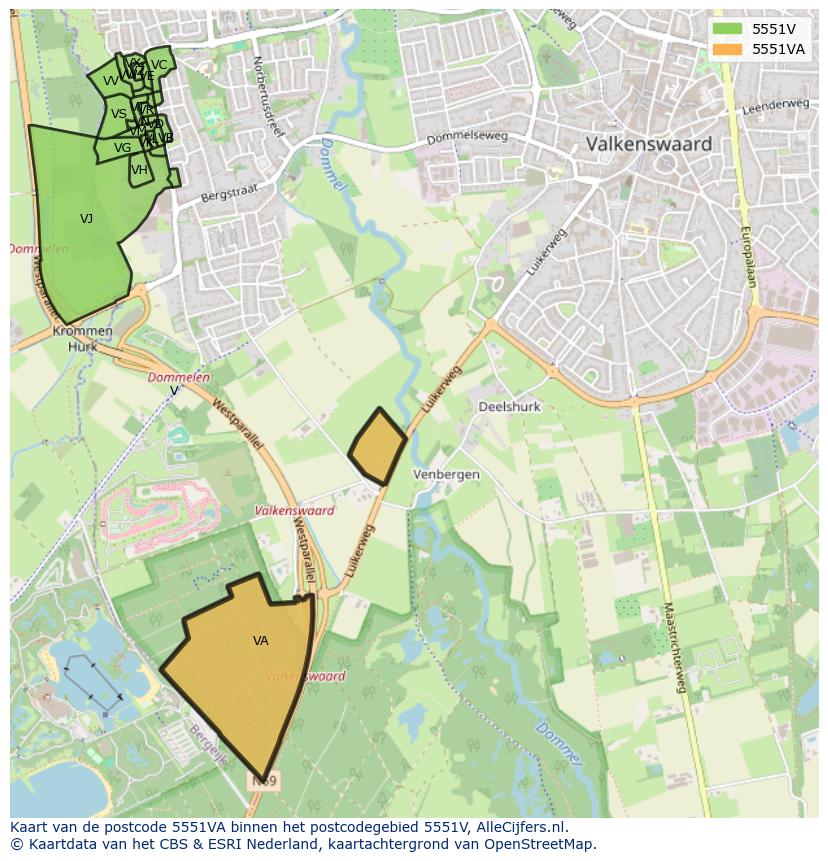 Afbeelding van het postcodegebied 5551 VA op de kaart.