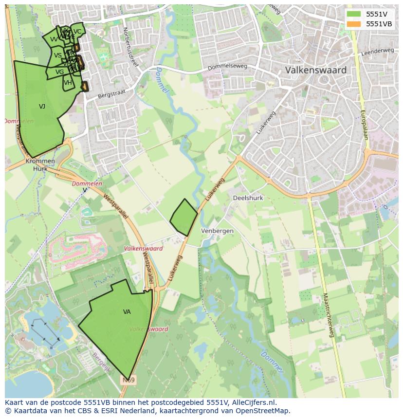 Afbeelding van het postcodegebied 5551 VB op de kaart.