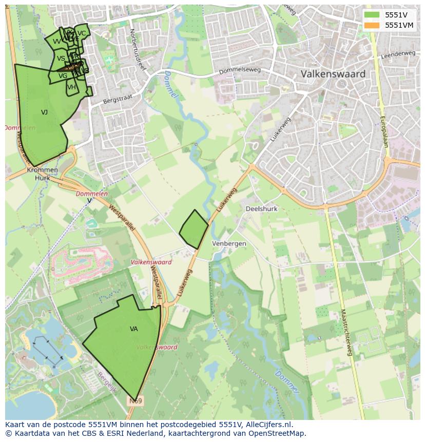Afbeelding van het postcodegebied 5551 VM op de kaart.