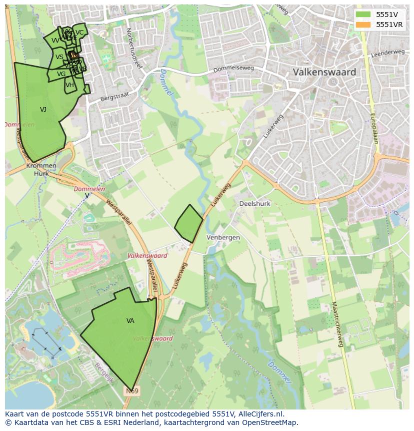 Afbeelding van het postcodegebied 5551 VR op de kaart.