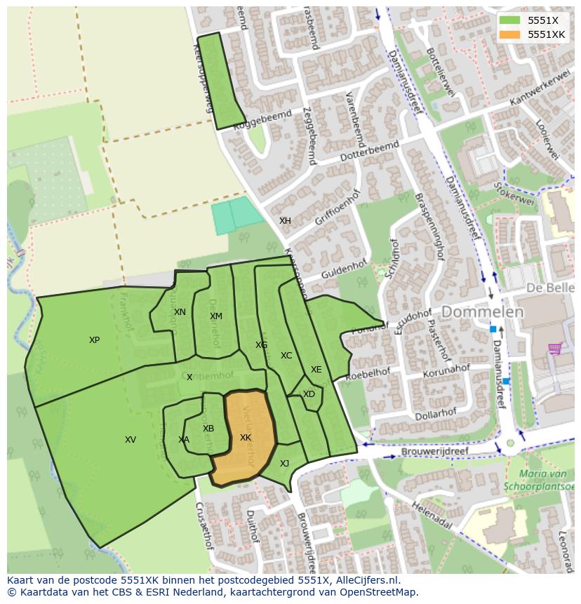 Afbeelding van het postcodegebied 5551 XK op de kaart.
