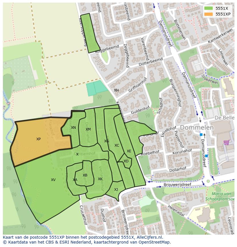 Afbeelding van het postcodegebied 5551 XP op de kaart.