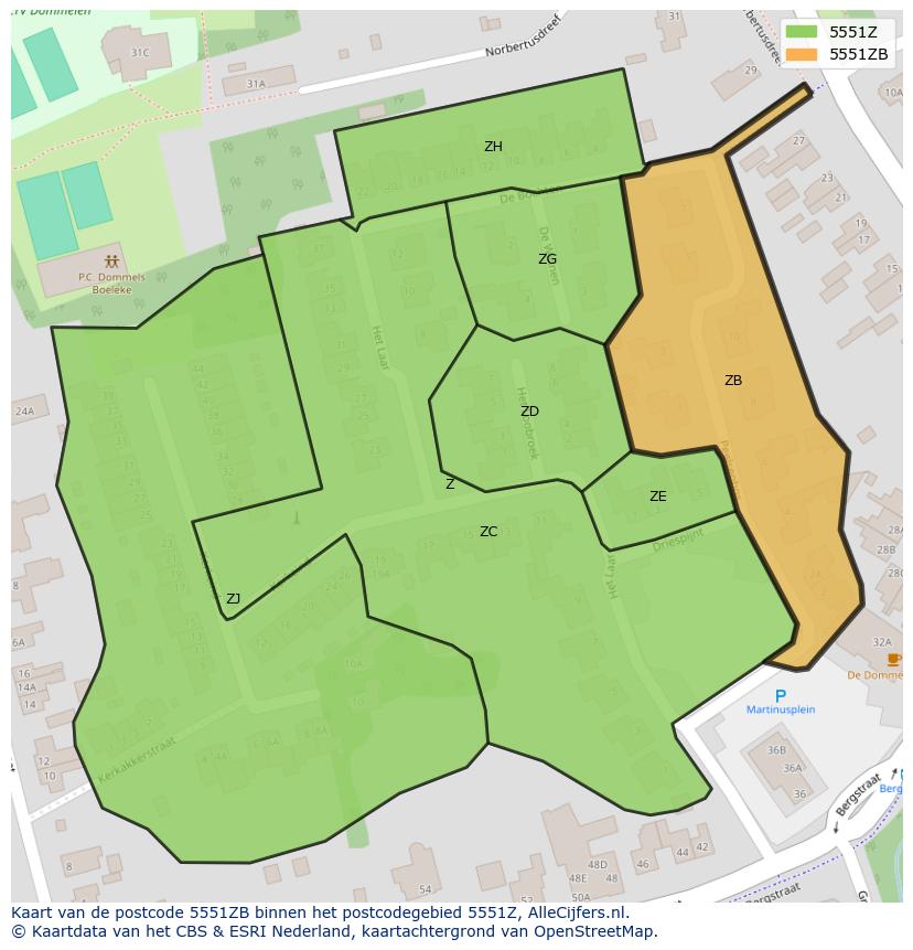 Afbeelding van het postcodegebied 5551 ZB op de kaart.