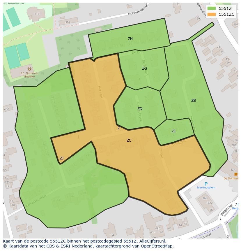 Afbeelding van het postcodegebied 5551 ZC op de kaart.