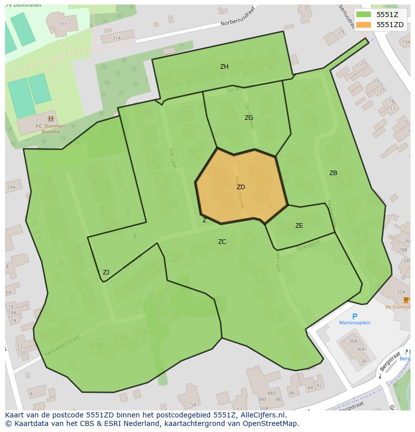 Afbeelding van het postcodegebied 5551 ZD op de kaart.