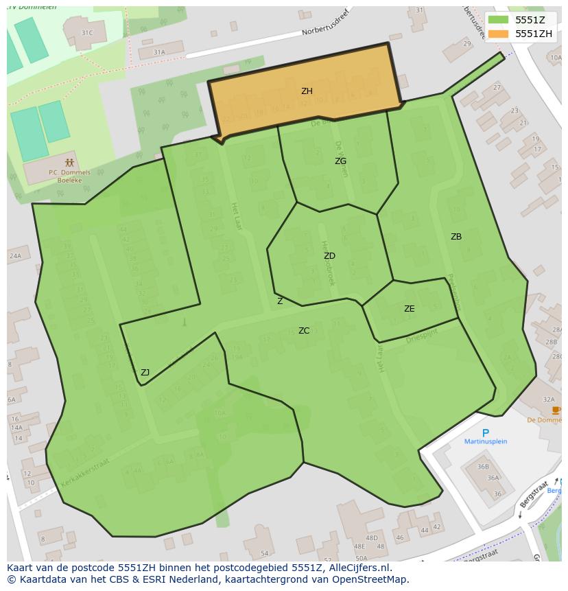 Afbeelding van het postcodegebied 5551 ZH op de kaart.