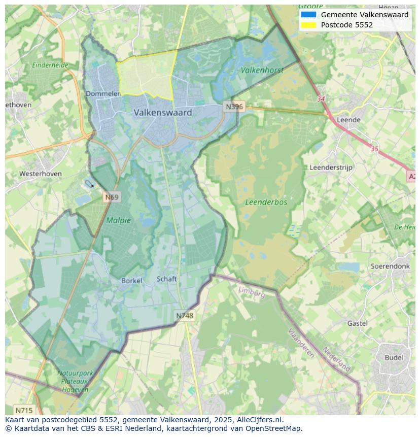 Afbeelding van het postcodegebied 5552 op de kaart.