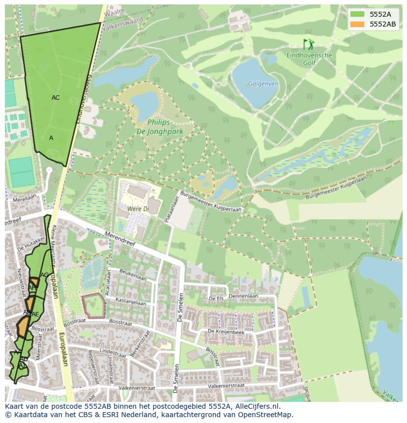 Afbeelding van het postcodegebied 5552 AB op de kaart.