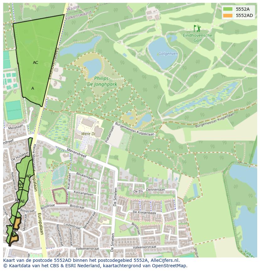 Afbeelding van het postcodegebied 5552 AD op de kaart.